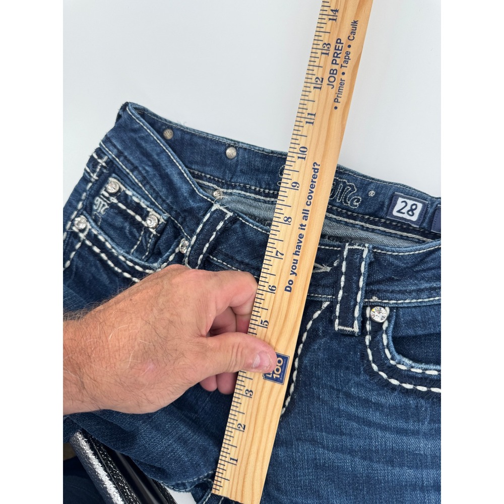 Miss Me Bradbury Bootcut Jeans Womens 28 Blue Crystal Embellished Flap Pocket - Picture 14 of 16